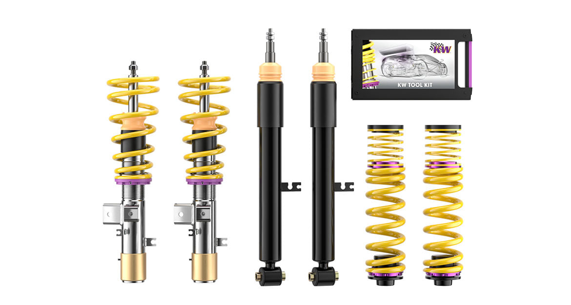 The entire scope of delivery when ordering a KW V2 coilover kit
