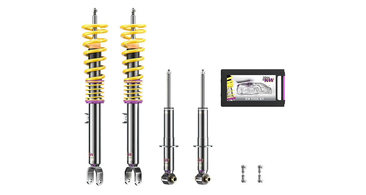 The scope of delivery with KW V3 damper and air suspension solution combined with our product for the BMW 6-series GT
