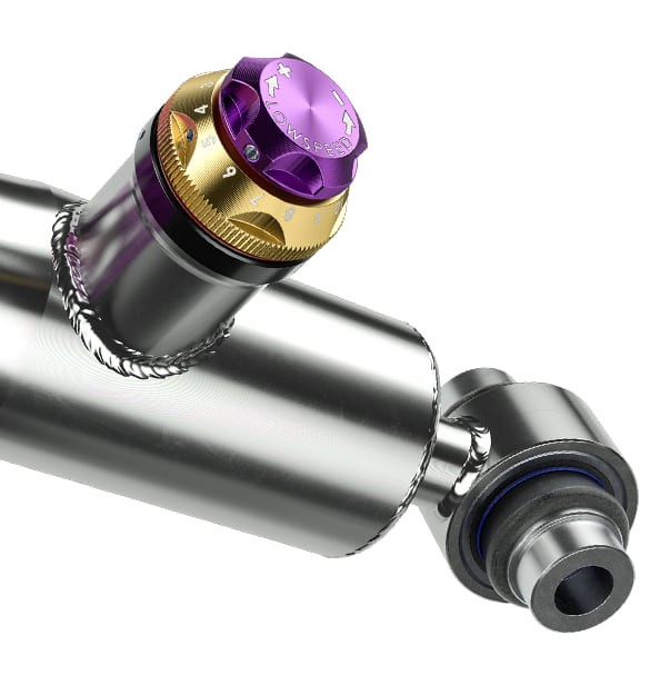 For the adjustment of the compression forces the V4 features six clicks in low-speed compression (seven characteristic curves), and 15 clicks in high-speed compression (16 characteristic curves).
