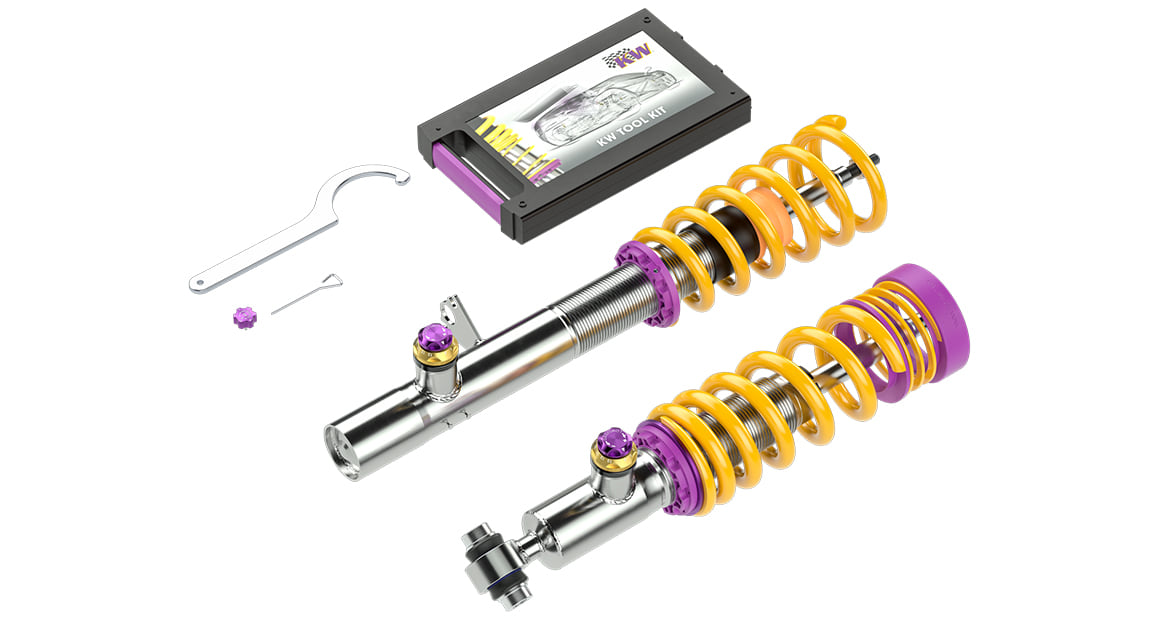 The BMW X5 M (F95) can be lowered by 25 to 55 millimeters at the front axle and by 20 to 50 millimeters at the rear axle with the KW Variant 4 coilover.