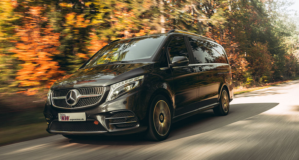 The KW V3 Leveling suspension maintains the standard ground clearance of the Mercedes-Benz V-class without sacrificing the well-known V3 performance