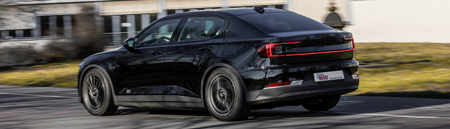 Provides improved and better roadholding even in electric cars like the Polestar 2: the KW V3 coilover suspension.