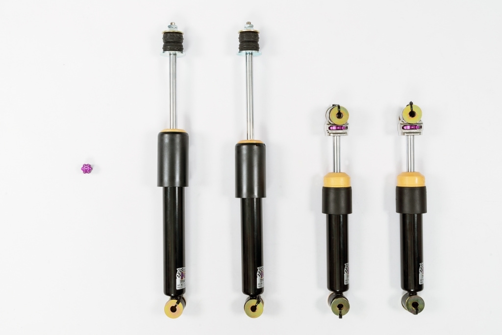 This suspension kit is not an adjustable KW coilover kit for continuous lowering, but an adjustable damper kit which allows continued use of the torsion bar springs.